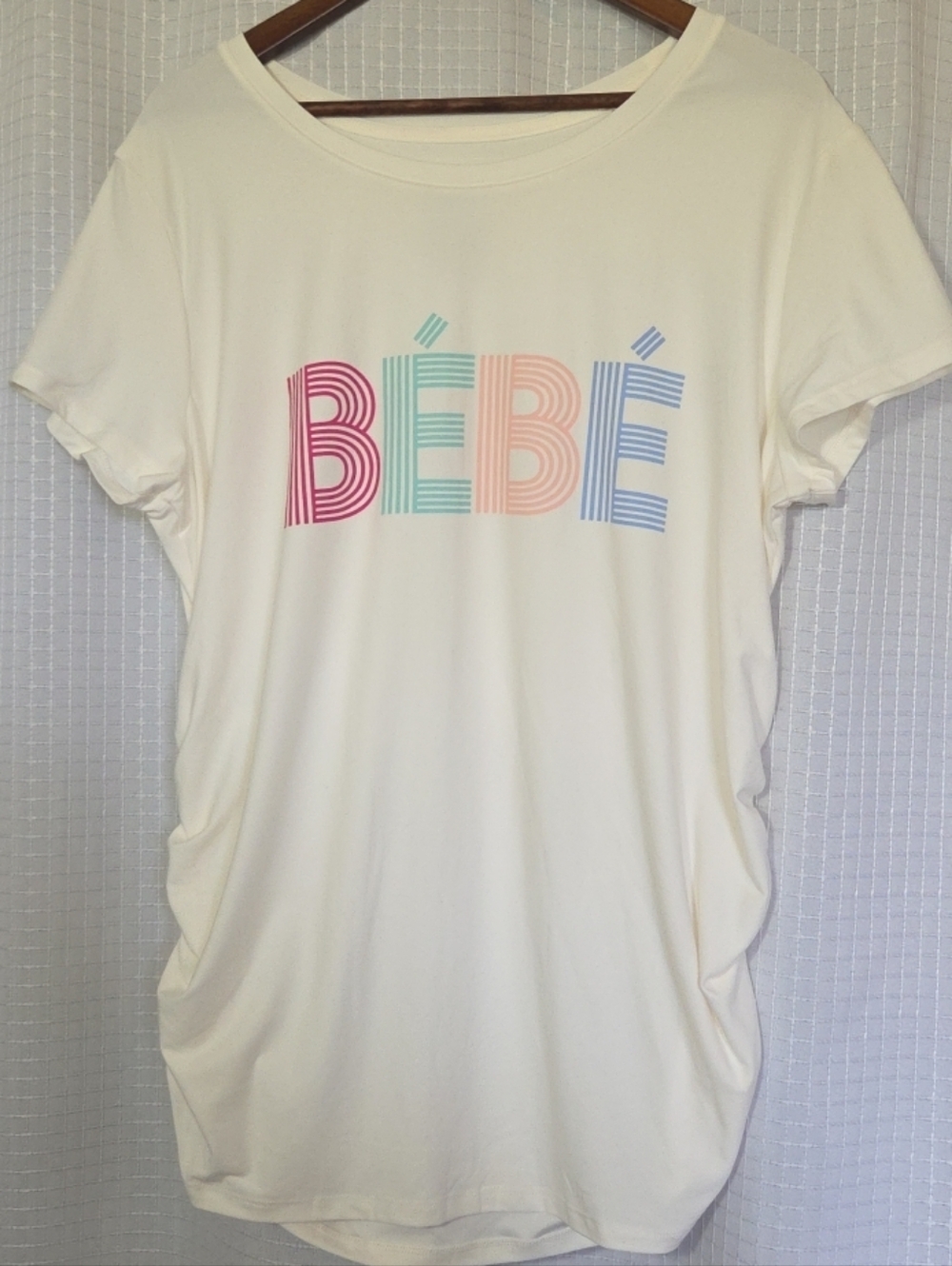 Time and Tru Maternity T Shirt "Bebe" Stretchy Ruching Cream Women's XL 16-18 - Picture 2 of 8